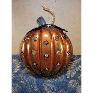 Pumpkin Metal Tealight Candle Holder with Bead Accents
